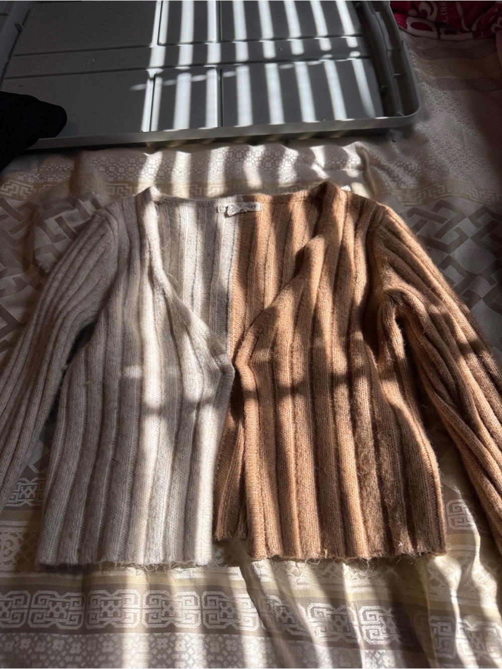 Women’s Two-Tone Ribbed Cashmere-Blend Cardigan - Cream & Brown